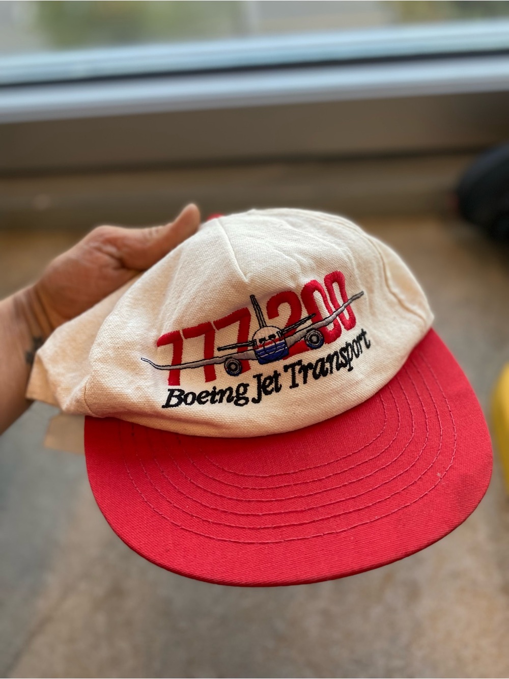 VINTAGE Jet Transport 777-200 Two-Tone Red & Cream Cap
